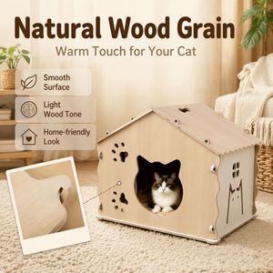 Maison pour chat en bois naturel, abri intérieur pour animaux de compagnie, jolie maison en bois pour chat pour le repos quotidien du chat - Product Image 2
