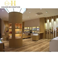 Meuble de présentation de maquillage en bois naturel pour salon de beauté, comptoir de présentation de produits cosmétiques