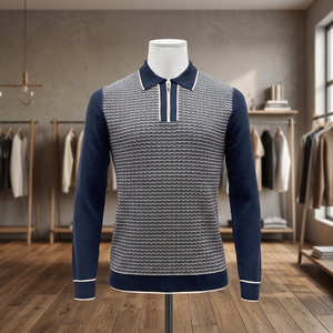 Suéter de lana merino extrafina vintage para hombre FW23, informal, de invierno, con cremallera personalizada, manga larga, cuello alto, transpirable y de secado rápido. - Product Image 3