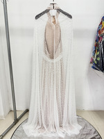 Robe longue tendance 2025 en stock, nouvelle collection, ornée de perles et de mailles, élégante pour femme, idéale pour les soirées