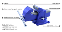 Étau d'établi de haute qualité de 4/5/6/8 pouces avec base rotative à 360° fabriqué en usine