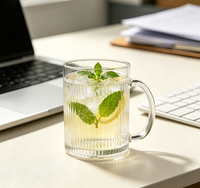 Tasse à boire en verre rayé de style américain avec poignée, tasse à thé, pour salon/usage domestique, tasse en verre à rayures verticales