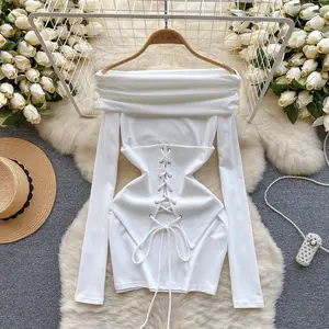 Off The Shoulder Long Flare Sleeve Corset Dress Patterns Bandage Sexy Club Casual Dresses 2024 Women Clothing