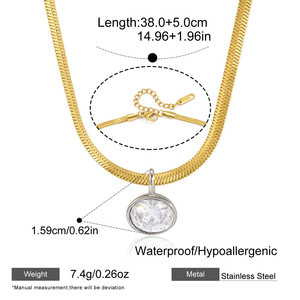 Collier pendentif en acier inoxydable plaqué bicolore étanche avec chaîne serpent chevrons et serti de zircone cubique ovale, vente en gros - Product Image 6