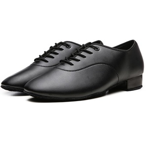 Zapatos de Baile de Salón/Latinos para Hombre, Clásicos, Negros Brillantes, Parte Superior de PU, Tacón Bajo de 2-2.5cm, Silenciosos, Modernos, para Vals, Suela de Gamuza Blanca Brillante - Product Image 3