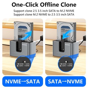 Dual bay bên ngoài nhôm USB-C Adapter NVMe SSD SATA SSD <span class=keywords><strong>HDD</strong></span> cloner bao vây Tương thích với PCIe 2.5 <span class=keywords><strong>3.5</strong></span> đĩa cứng 10gbps - Product Image 3