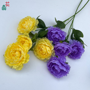 Fleurs artificielles Pivoine Bouffante, Rose Romaine à 4 têtes en soie, pour décoration d'arche de mariage, style guirlande, design moderne - Product Image 3