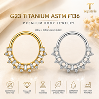 Anneau segmenté à charnière en titane G23 de qualité supérieure avec incrustation de zircone cubique taille baguette et ronde, double usage pour piercing nez et oreille