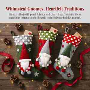 Chaussettes de Noël en feutre style Gnome Nordique, Sacs cadeaux en peluche sans visage de Père Noël |   Décoration de cheminée pour les fêtes scandinaves - Product Image 4