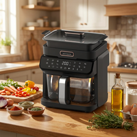 Friteuse à air électrique sans huile, moderne, carrée, en verre, à commande numérique, avec fonction grill, 5,1-6,0 L, à panier unique, économe en énergie, pour hôtels