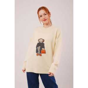 Suéter de Punto Crema para Mujer, Casual, Manga Larga, Antipilling, Calibre 16 Gg - Product Image 5