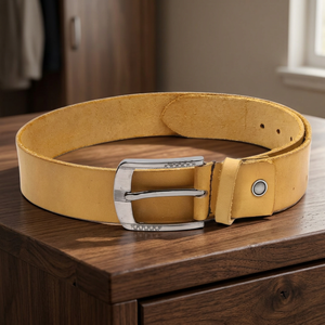 Unisex Vintage Style Steel Pin Buckle Cow Hide Leather <b>Belt</b>-Eco-Friendly High Strength Heavy Duty Square Waterproof Solid - Product Image 1