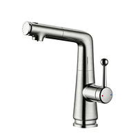Robinet de lavabo monocommande extractible pour salle de bain, avec cartouche céramique, eau chaude/froide, à levage et rotation, pour lavabo, toilettes et lavage des mains