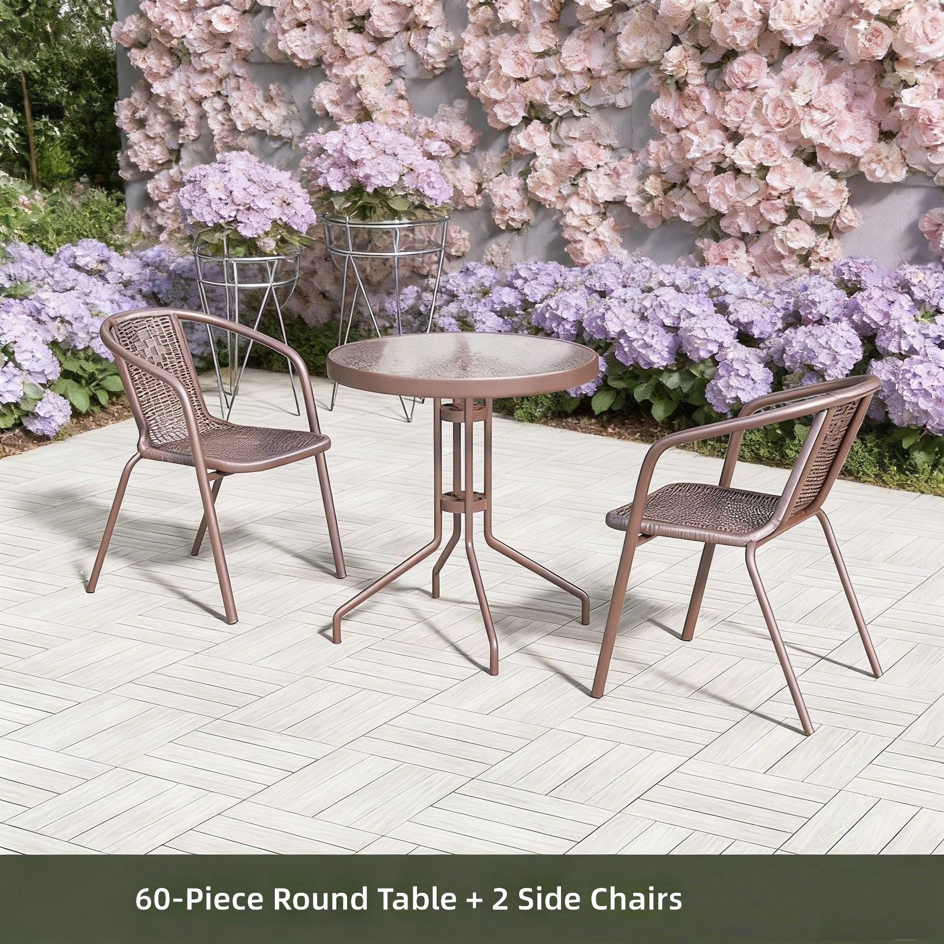 Table ronde de 60 cm avec 2 fauteuils