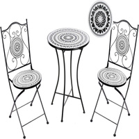 Ensemble table et chaises pliantes en mosaïque noir et blanc en fer forgé pour patios, jardins, salles à manger, balcons