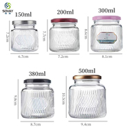 Pot en verre à large ouverture pour nid d'oiseau, récipient en verre transparent côtelé épaissi avec bouchon à vis en métal de couleur personnalisée