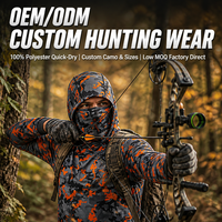 Vêtements de chasse en polyester sublimé personnalisés, camouflage, OEM ODM, veste tactique orange vif avec capuche intégrée et masque