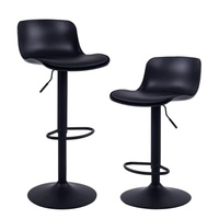 Tabouret de bar moderne et abordable de style nordique avec pieds noirs, coussin en cuir PU et dossier en plastique