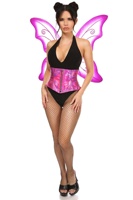 Corset Métallique Holographique Brillant Holo pour Femmes Lingerie Sexy Corset Ailes Ensemble