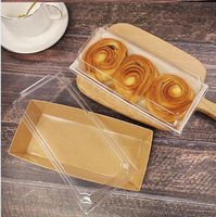 Boîte d'emballage alimentaire jetable en papier kraft avec couvercle en plastique transparent, boîte à pâtisserie, boîte à sandwich, boîte à hamburger, boîte à hot-dog