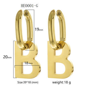 Orecchini pendenti in acciaio inossidabile placcato oro 18K lettera B - Product Image 2