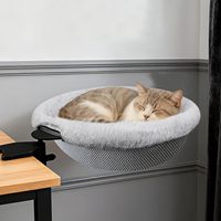 Lit de bureau semi-circulaire pour chat, confortable, lavable, en peluche mignonne, avec cadre en acier robuste et rotation à 360°, pour diverses surfaces de travail