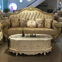 Ensemble de canapés en bois massif et tissu, style européen royal classique, mobilier de villa, luxe antique, canapé sectionnel en bois pour salon