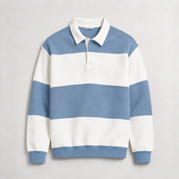 Sweat-shirt à col pour homme de haute qualité, style vintage, à larges rayures, rouge et blanc, à blocs de couleur, manches longues, coupe décontractée, style preppy, pull-over