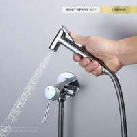 Ensemble pulvérisateur de bidet mural moderne en laiton chromé pour eau chaude/froide avec pression réglable et valve ronde écologique