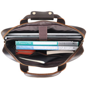 Gran oferta, cartera para ordenador portátil de negocios para hombre de 15,6 pulgadas, maletín de cuero Crazy Horse marrón, maletín de oficina de cuero genuino de grano completo - Product Image 4