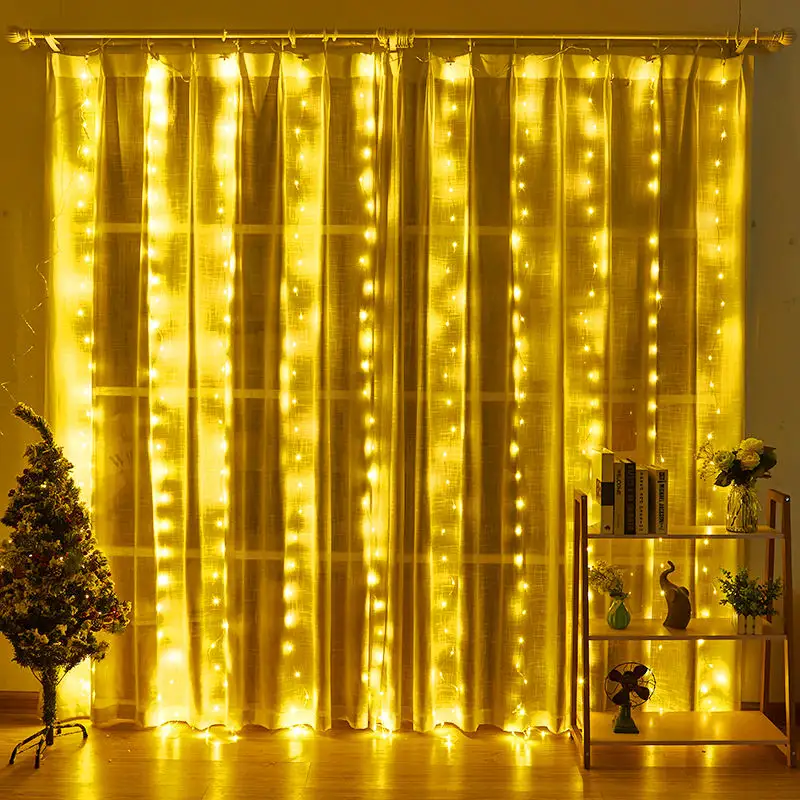 3* 3m 300LED PVC Curtain String Light USB Remote Control Outdoor Indoor Waterproof Christmas Copper Wire Curtain Lamp