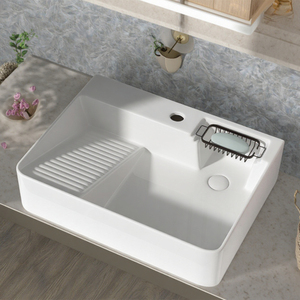 <span class=keywords><strong>Lavandino</strong></span> In ceramica con lavabo singolo resistente lavello lavello lavabo con lavello integrato con presa laterale per lavelli da <span class=keywords><strong>bagno</strong></span> facile da pulire - Product Image 3