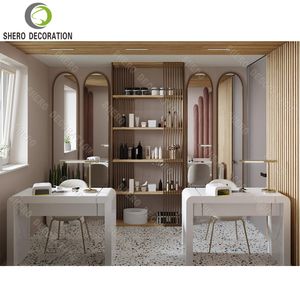 Miroir de salon de coiffure personnalisé et durable, meuble de présentation mural en bois pour salon de coiffure - Product Image 5