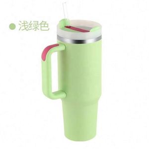 Gobelet isotherme en acier inoxydable de 40 oz avec poignée et paille - Tasse de voyage personnalisable pour cadeau promotionnel - Product Image 4