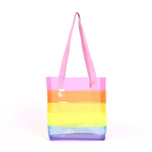 กระเป๋าชายหาดน่ารักสีสันสดใส กันน้ำ กระเป๋าถือแบบเยลลี่ใส PVC สีรุ้ง สำหรับสาวๆ เป็นของขวัญ - Product Image 1