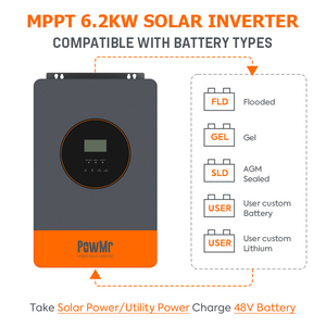 PowMr sıcak satış 6.2KW 220/230Vac Max <span class=keywords><strong>PV</strong></span> girişi 8500W saf sinüs dalga invertör dahili MPPT güneş şarj kontrol cihazı - Product Image 4