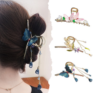 Chino Vintage bordado mariposa Metal pelo garra elegante deliciosa borla accesorio para el cabello perla flor forma Pinzas De Cabello - Product Image 2