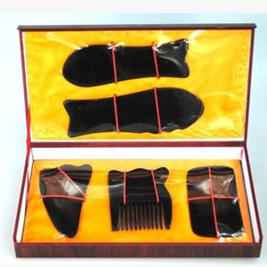 Buffalo Horn Gua Sha Board <b>Set</b> 5 Pieces Facial <b>Massage</b> Tool With Comb Therapy Kit - Product Image 1