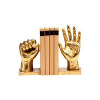 Charmants porte-livres en résine en forme de main et de poing dorés, ensemble d'ornements en or, décoration unique pour étagères et bureaux, cadeau personnalisé unique en résine