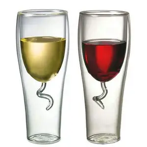 Worth Buying shaped double wall glass cup borosilicate hand blown stylish wine glass