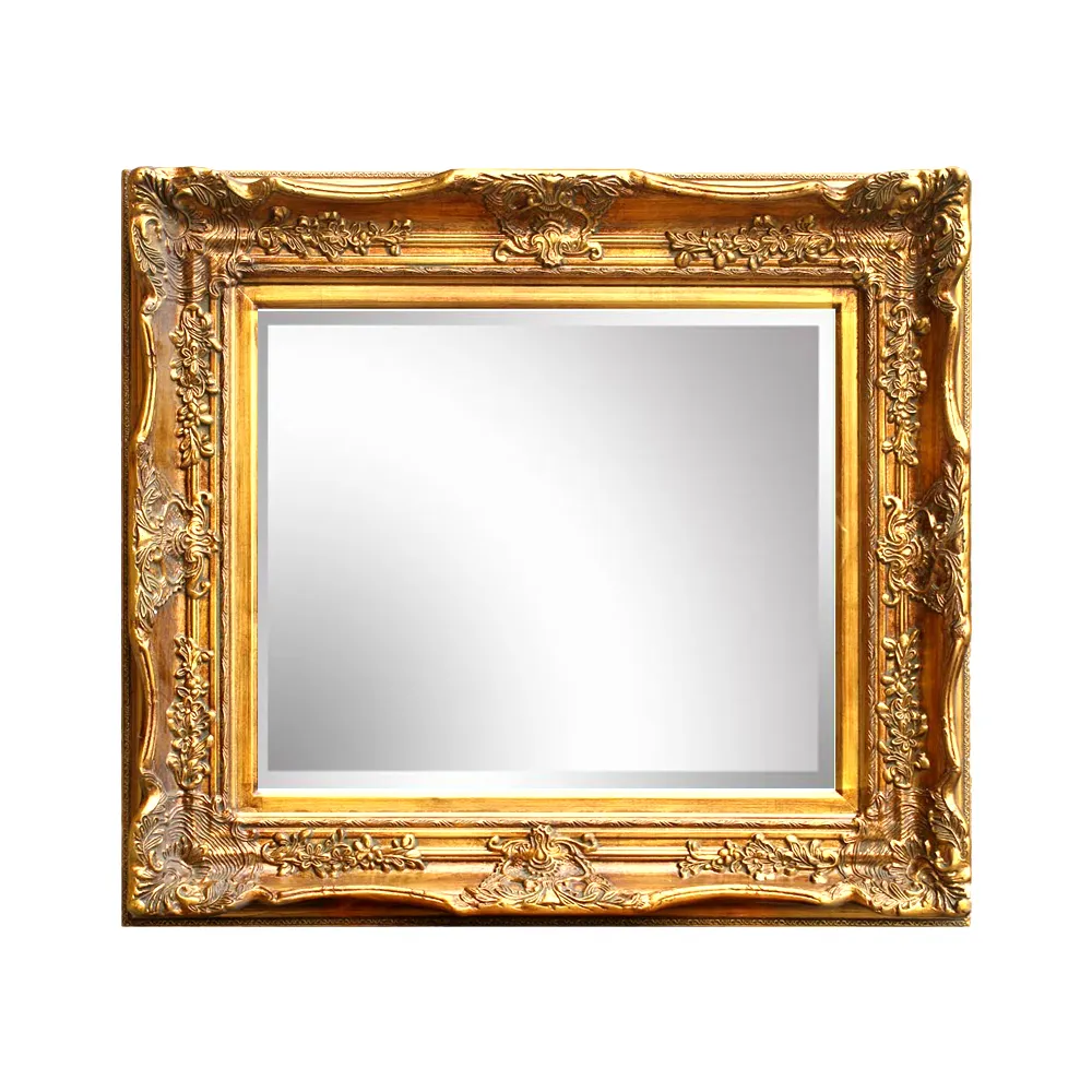 Ornamento Artesanal Dourado Barroco, Moldura de Madeira, Tamanho Grande, Decorativo, 12x12, Espelhado