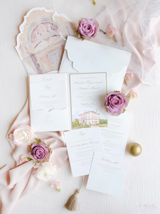 Pochette d'invitation de mariage pour Villa Cora, Florence, <span class=keywords><strong>Italie</strong></span> | Monogramme typographique et gaufré | Bespoke Commission for S & S - Product Image 1