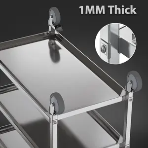 รถเข็นบริการอาหารร้านอาหาร รถเข็นสแตนเลสขนาดกลาง 2 ชั้น รถเข็น - Product Image 2