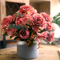 Bouquet artificiel haut de gamme en soie, 30 cm, violet, blanc, rose, rouge, hibiscus et rose, pour centres de table de mariage et décorations de table