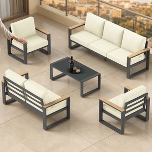 Conjunto de Sofás de <span class=keywords><strong>Exterior</strong></span> de Estilo Industrial, Muebles de Terraza de Aluminio Resistente a la Oxidación, Sofá Cama con Detalles de Madera Compuesta Resistente - Product Image 2