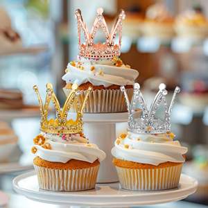 Mini Couronne Gâteau Topper <span class=keywords><strong>Prince</strong></span> Princesse <span class=keywords><strong>Petit</strong></span> Diadème Cupcake Toppers Bébé Minuscule Miniature Couronnes <span class=keywords><strong>Petit</strong></span> Strass Doré - Product Image 5
