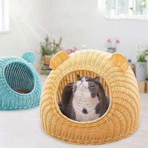 Cama de gato para interiores OEM personalizada de alta calidad, casa de mimbre hecha a mano para mascotas, patrón de animales, modelo artesanal HNH 12562 para animales pequeños - Product Image 3