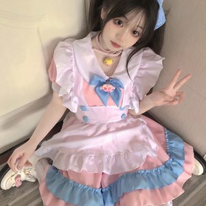 Tenue de demoiselle d'honneur Lolita, robe noire et blanche avec nœud et tablier pour costume de cosplay, spectacle sur scène - Product Image 3
