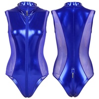 Body en cuir pour femme, coupe haute, entrejambe ouvert, lingerie effet mouillé, justaucorps en latex, sous-vêtements transparents en maille, combinaison en spandex