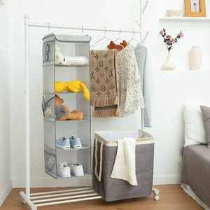 5 <b>Shelf</b> Hanging Closet Organizer 43x12x12 In With 6 Side Pockets For Clothes Bedroom Storage - Product Image 3